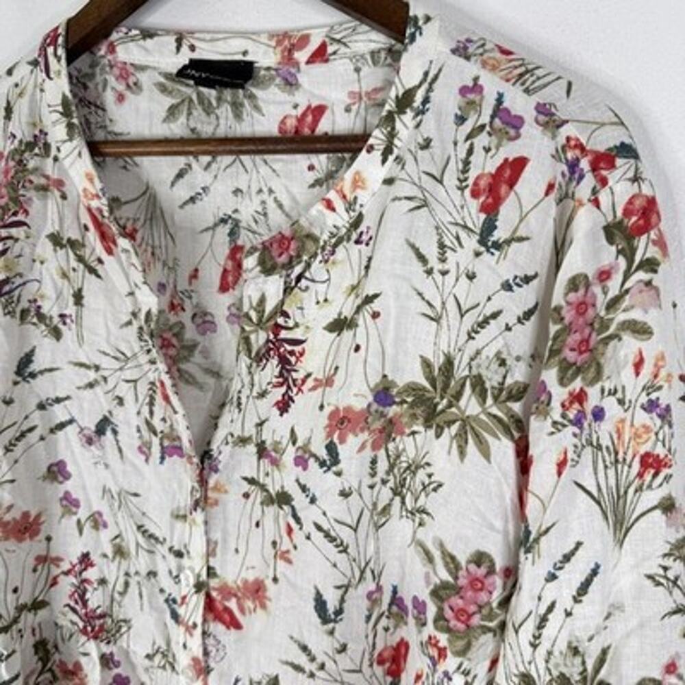 Botanical Floral Top Cottage 2X Plus Linen Blend Tunic Blouse Jones New York